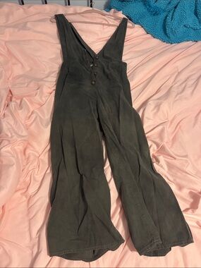 Women’s Olive Wide-Leg Jumpsuit with Button Front